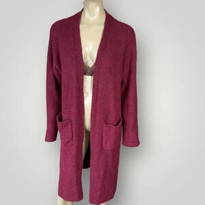 Leith Alpaca Wool Blend Long Open Duster Cardigan Sweater Popcorn XL Burgundy